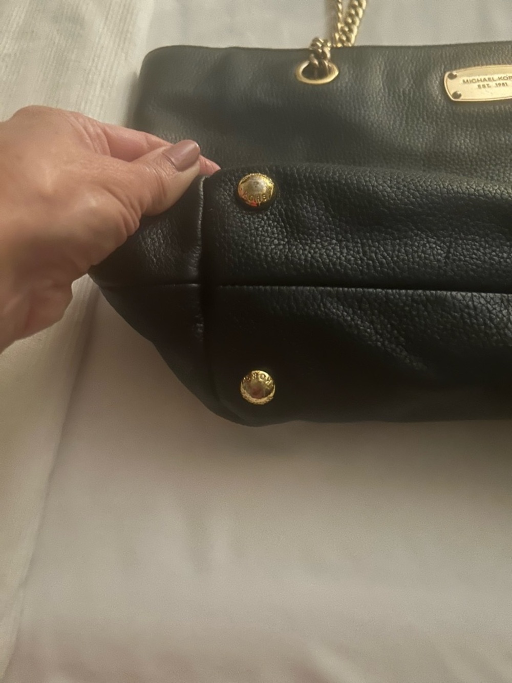 Michael Kors Black Pebbled Leather Tote with Gold Chain Handles - Picture 10 of 12